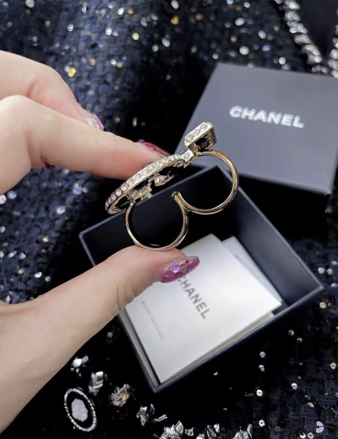 Chanel leather and metal number 5 ring