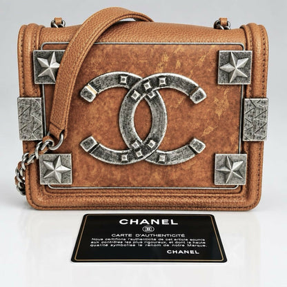 Chanel 14A Paris Dallas Brown Caviar Mini Boy Brick Bag rare