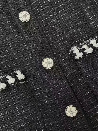Chanel black plaid tweed cropped jacket