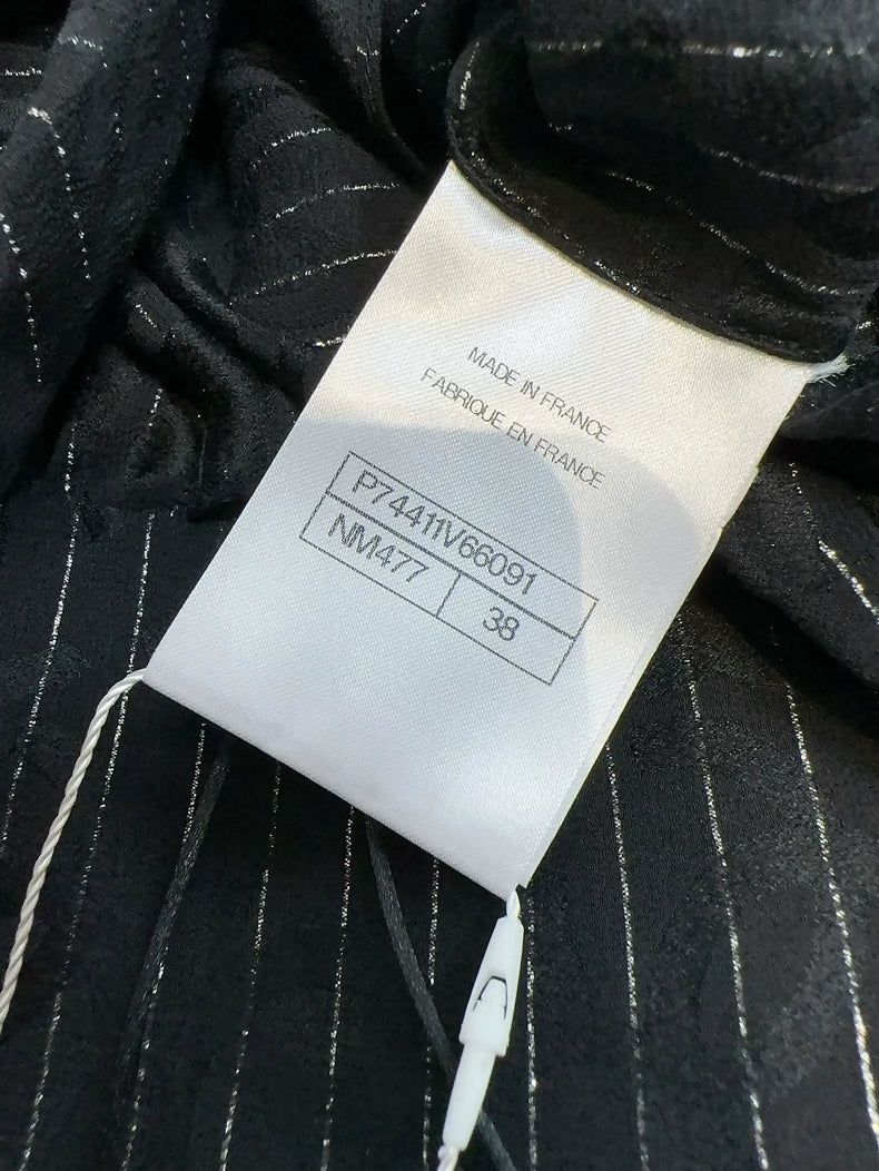 Chanel 23p Black Double C Striped Tie-Waist Shirt