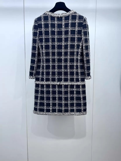 Chanel 23C black and white check tweed dress