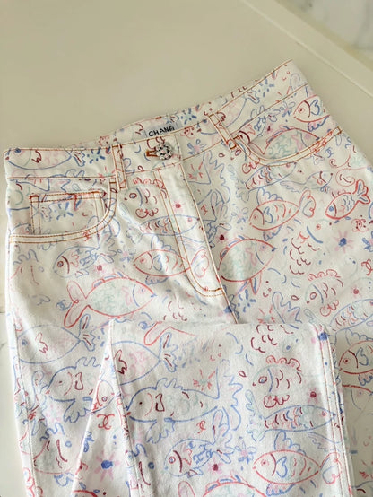 Chanel Fish print Straight Leg Pants