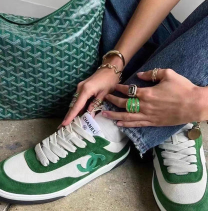 Chanel 23P 38 size green  suede sneakers