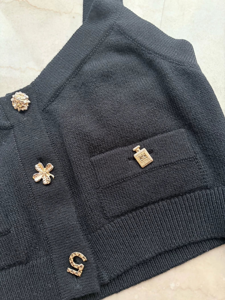 Chanel 22B Black Cashmere top with charms