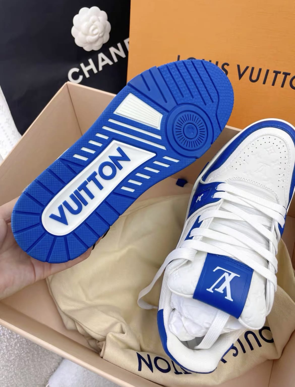 Louis Vuitton 23 limited edition white and blue trainer sneakers