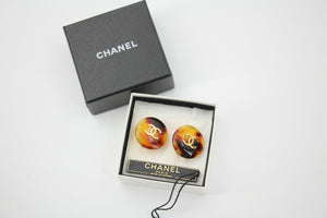 Chanel Vintage 97P Tortoiseshell Round Brown Earrings