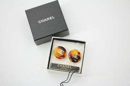 Chanel Vintage 97P Tortoiseshell Round Brown Earrings