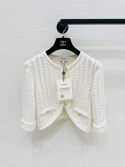 Chanel 26C white knit cardigan, F36