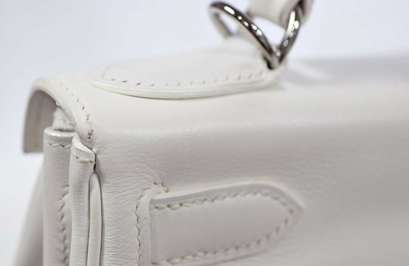 Hermes Kelly 28 white leather with green fabrics Phw