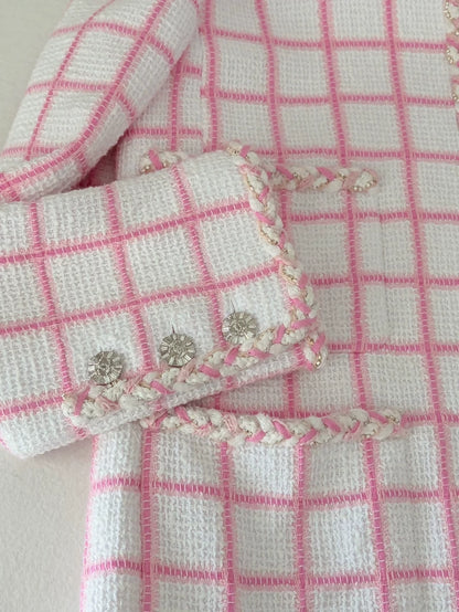 Chanel 23C Pink and White Check Tweed Jacket