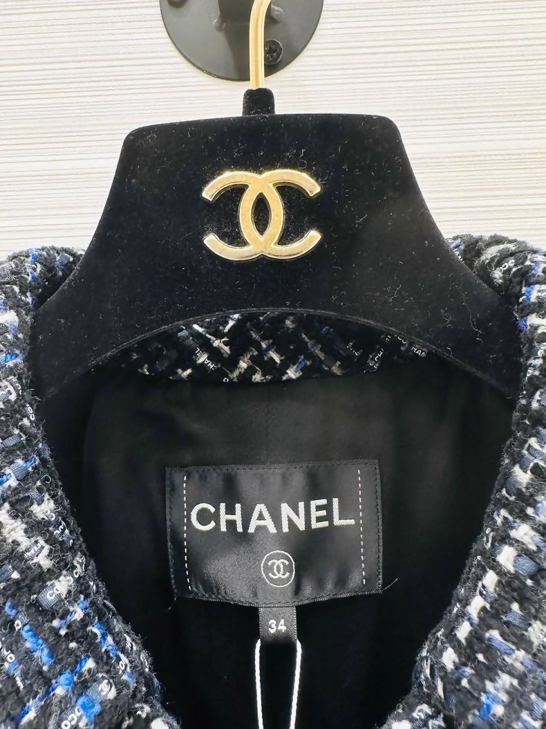 Chanel blue/black/white tweed dress/jacket