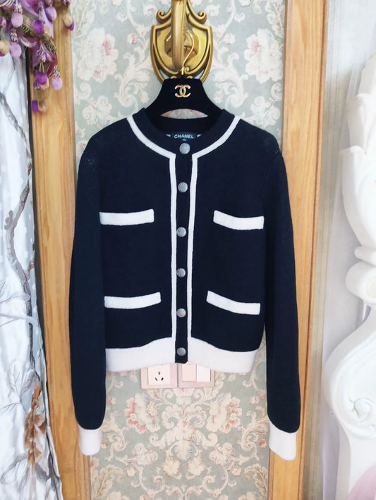 Chanel 21B classic black and white cardigan jacket