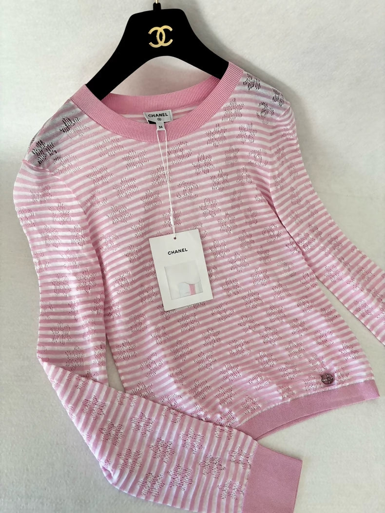 Chanel 24C Pink and White Striped Top
