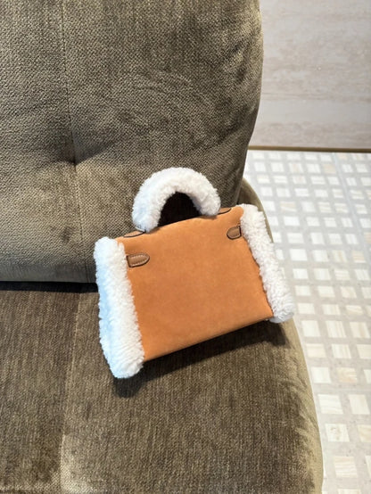 Hermès Kelly Mini Teddy Plush Shearling Chamois/Ecru/Alezan Palladium Hardware