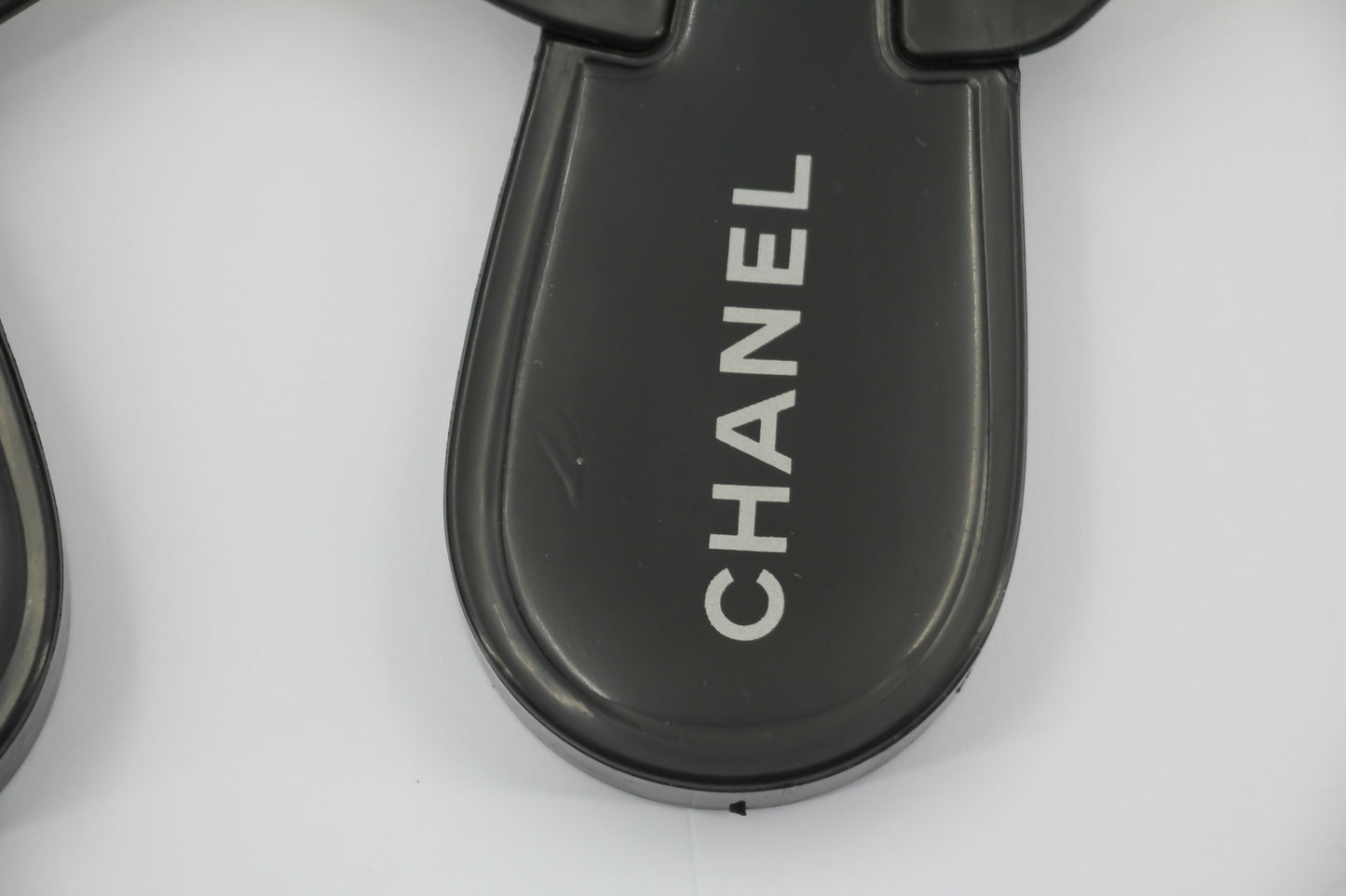 Chanel Rubber Black Leather Cream Camellia Sandals