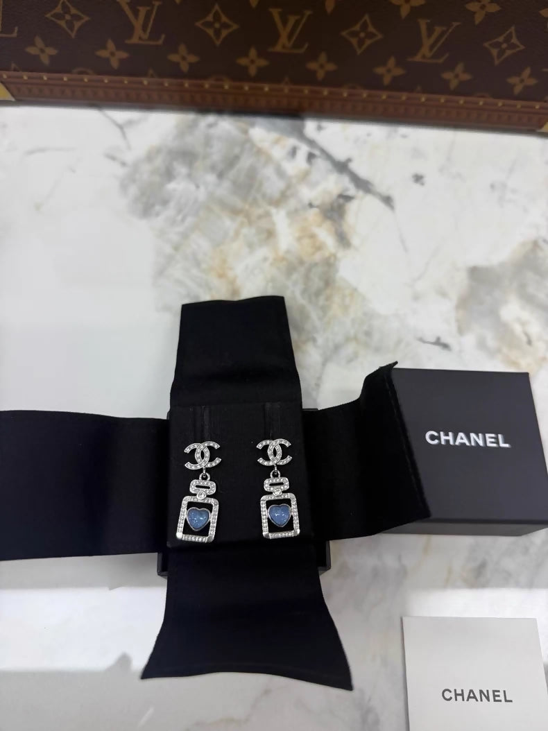 Chanel 25P blue perfume bottle earrings