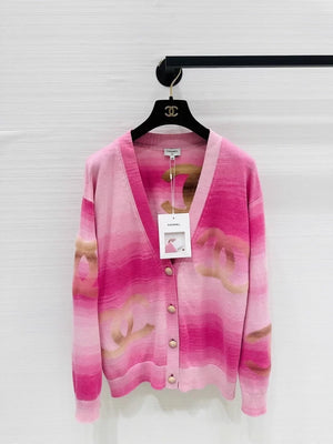 Chanel 24C  pink logo knit cardigan