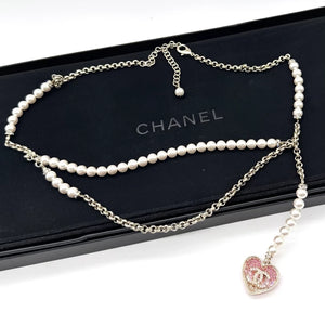 Chanel pink diamond heart pearl double-layer waist chain