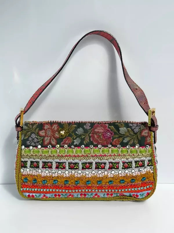 Fendi 2016 Rare Embellished Mixed Media Baguette Bag