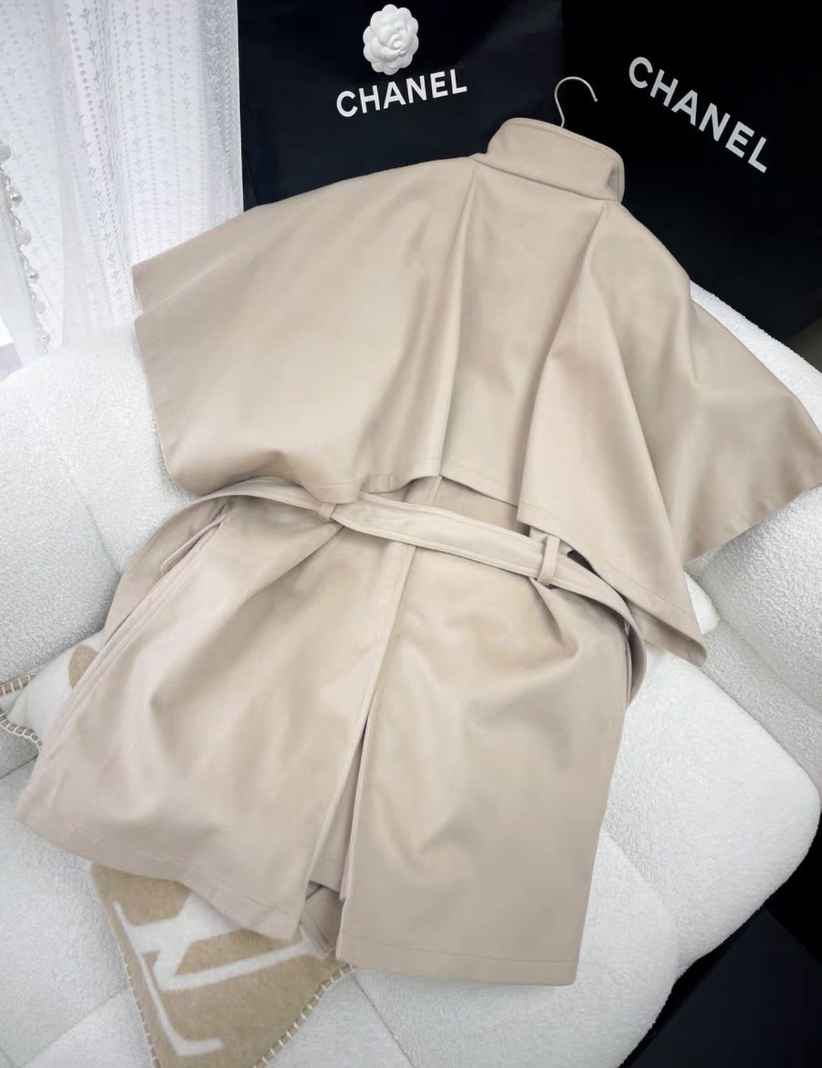 Hermes khaki cashmere coat cape