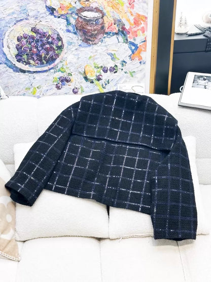 Chanel 24S navy blue tweed jacket