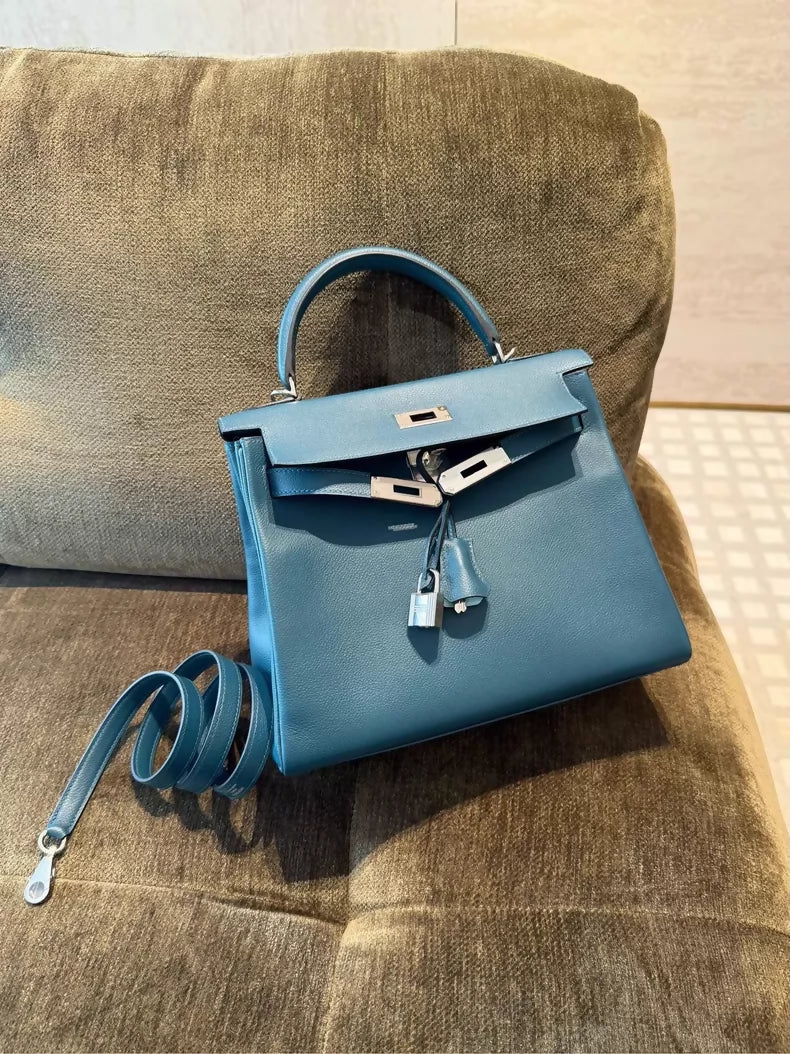 Hermes Kelly 28 1P Blue Paon Evercolor leather Palladium Hardware