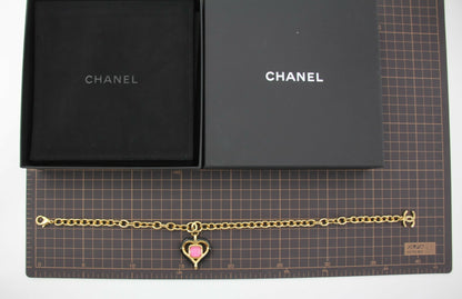 Chanel B23C Metal Black and Pink Heart-Shaped Pendant Gold Chain Necklace