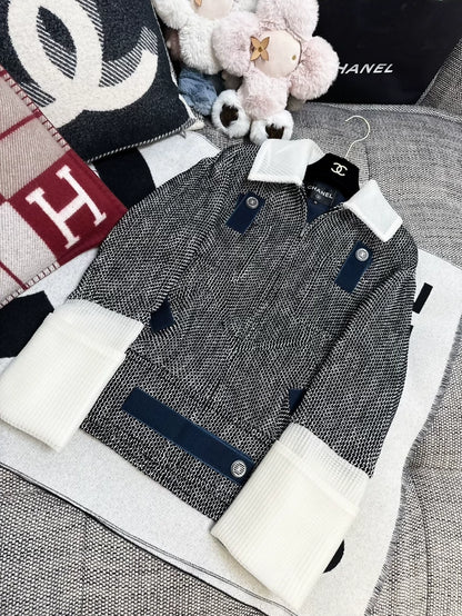 Chanel 17S blue, black and white tweed sweater