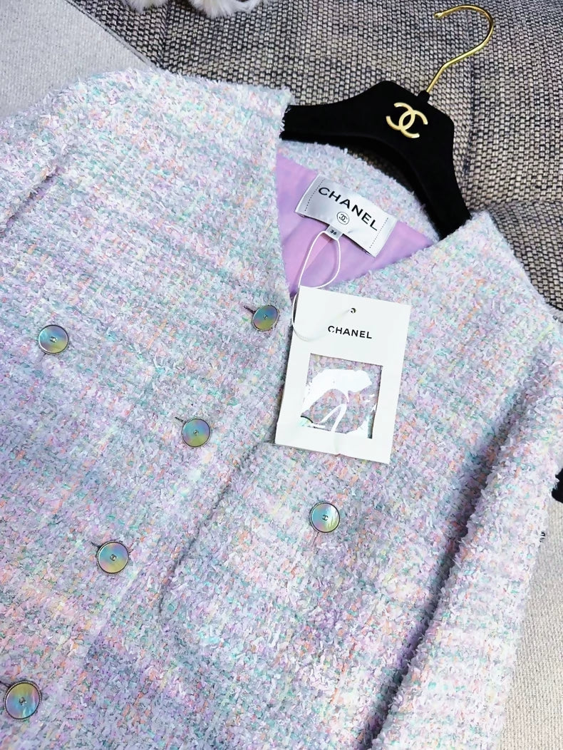 Chanel 25P  iridescent multicoloured purple tweed jacket