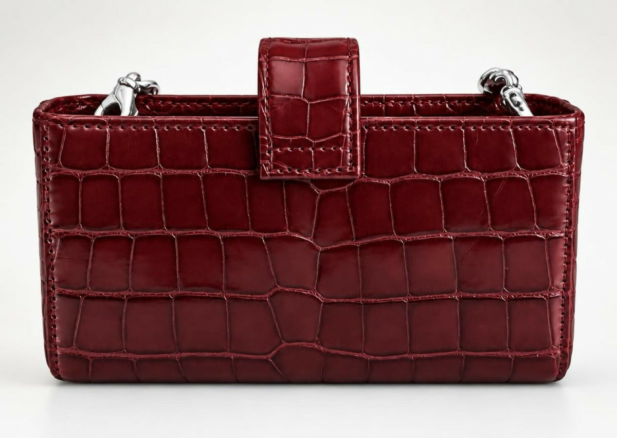Rare Chanel Burgundy Crocodile Chain Holder Pouch Mini Clutch Bag