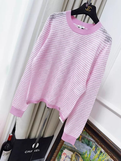 Chanel 24C pink striped knit top