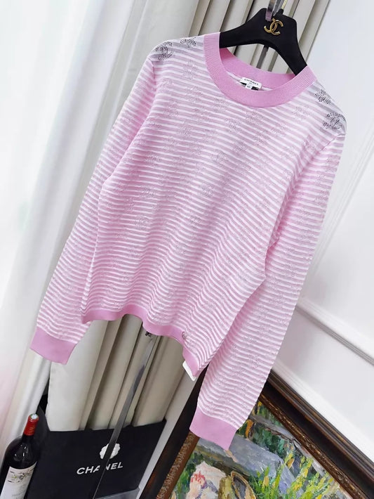 Chanel 24C pink striped knit top