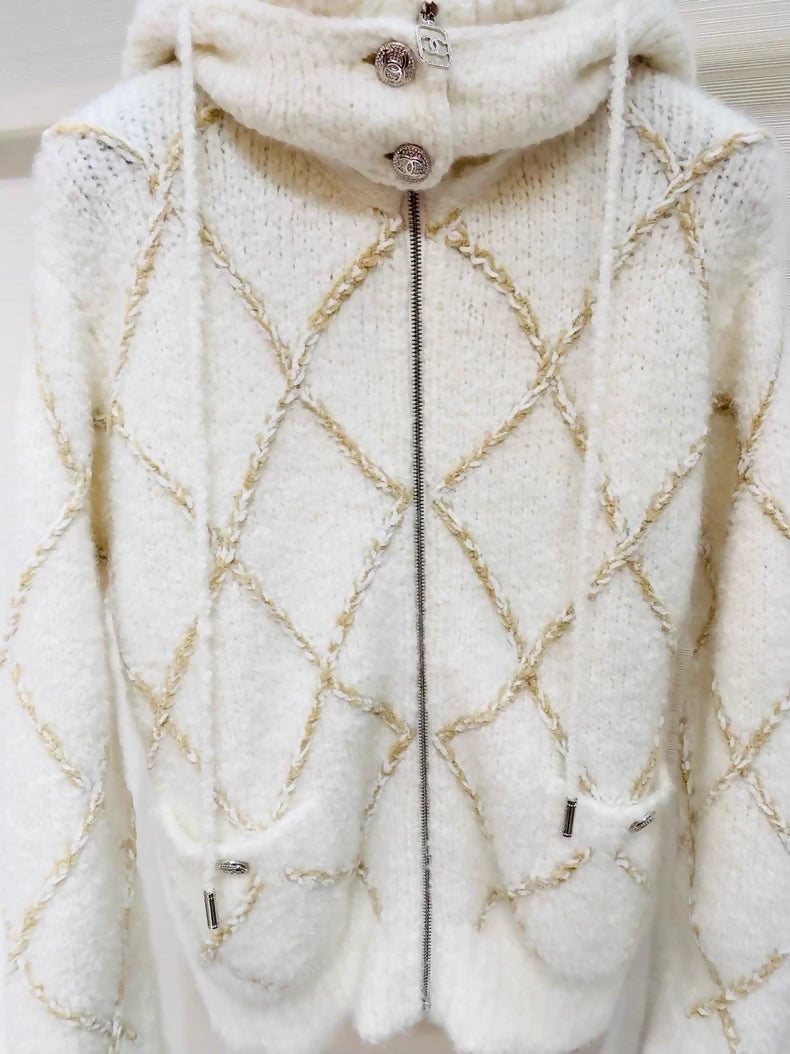 Chanel wool ski knit cardigan