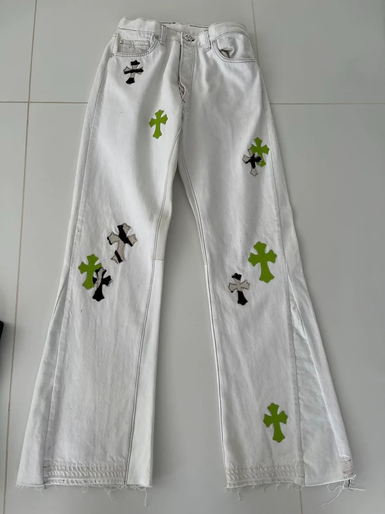 Chrome Hearts white green zebra cross pants