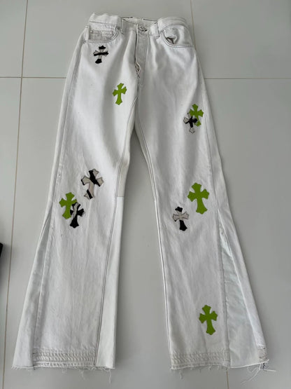 Chrome Hearts white green zebra cross pants