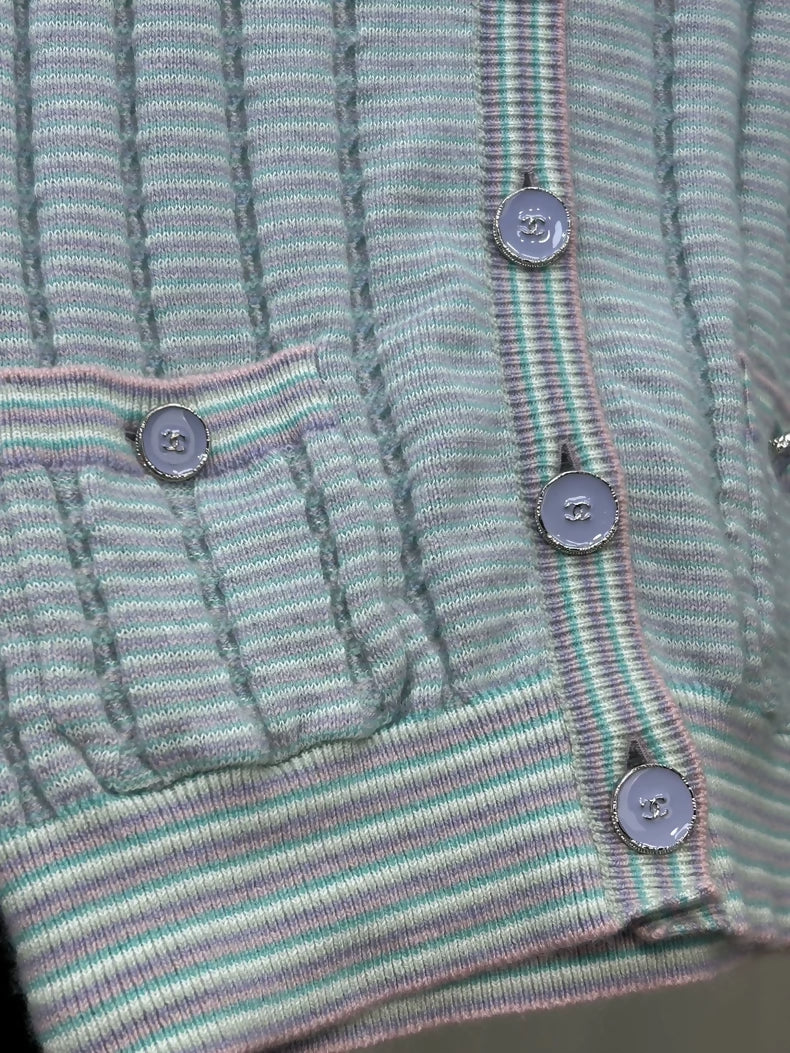 Chanel 25B Blue Furry Cuff Knit Cardigan