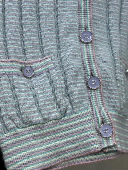 Chanel 25B Blue Furry Cuff Knit Cardigan