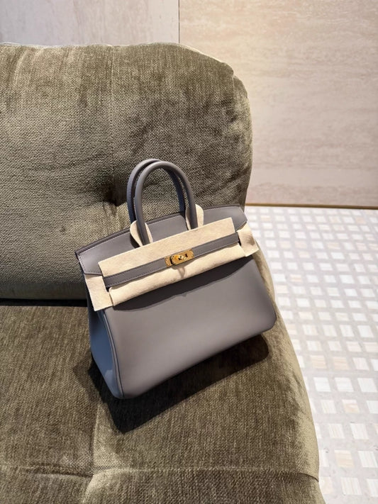 Hermes Birkin 25 8F Gris Etain Swift leather with Gold hardware