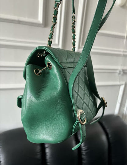 Chanel 22 Small Duma Backpack Green Lambskin Light Gold Hardware