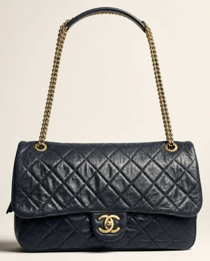 Chanel Black Quilted Iridescent Calfskin Shiva Jumbo Classic Flap Bag GHW