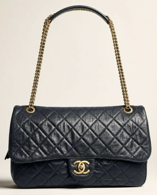 Chanel Black Quilted Iridescent Calfskin Shiva Jumbo Classic Flap Bag GHW