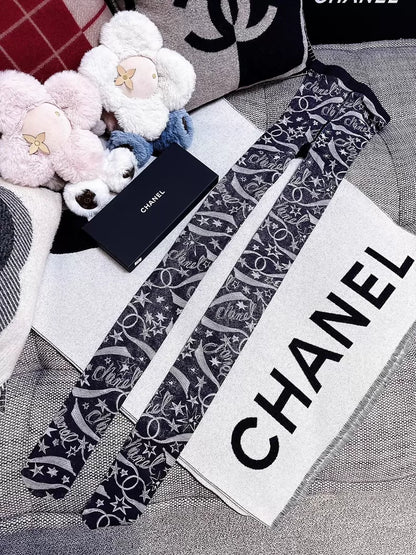 Chanel 24C Star & Comet Logo Black & Silver Glitter leggings socks