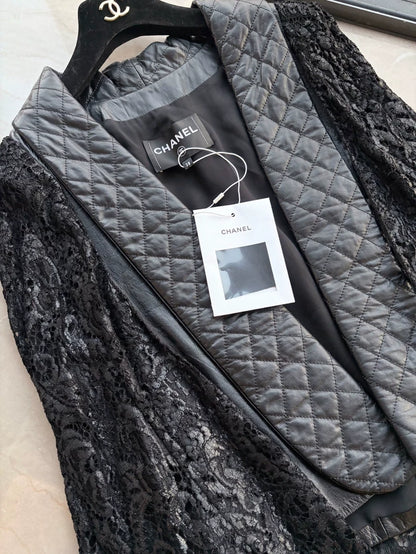 Chanel 23A black Lambskin Lace Vest Cape