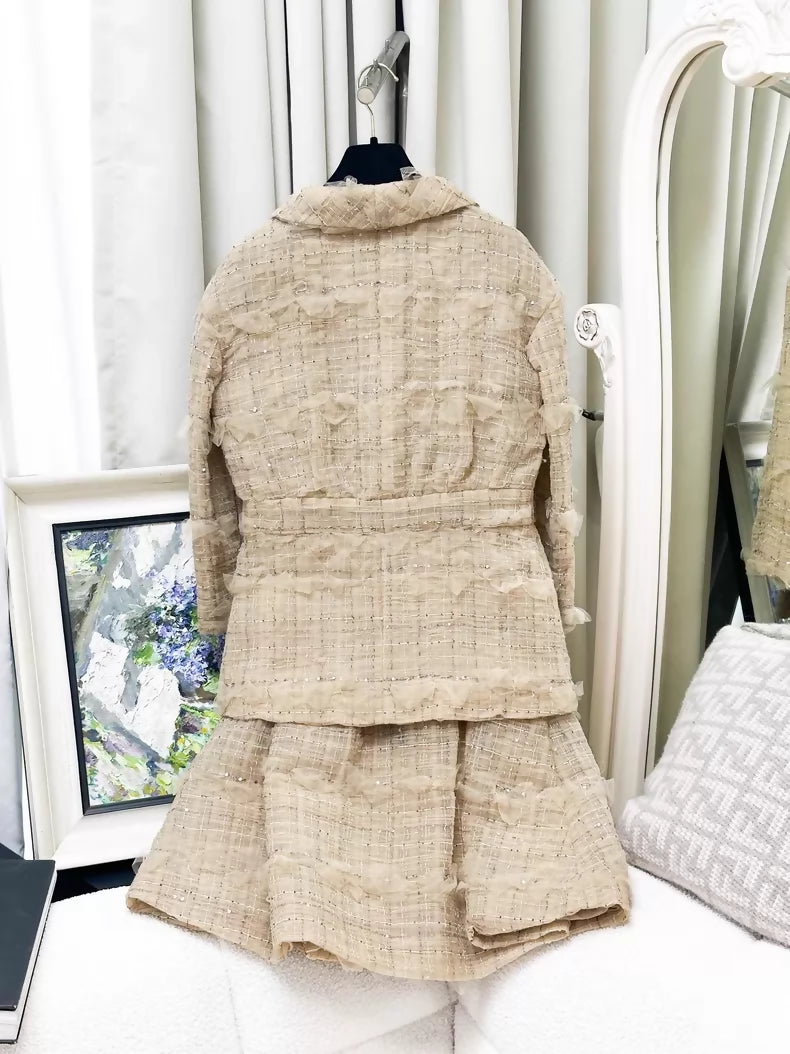Chanel 12S beige embroidered bow tweed jacket & dress set