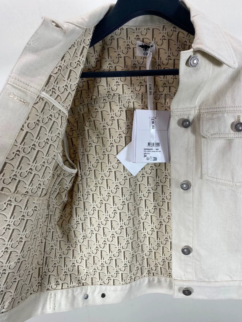 Dior Beige Distressed Denim Vest with All-over Print Lining
