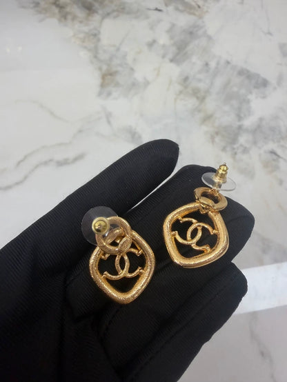 Chanel 22S Pink and Blue Color Block Quilted Gold Earrings