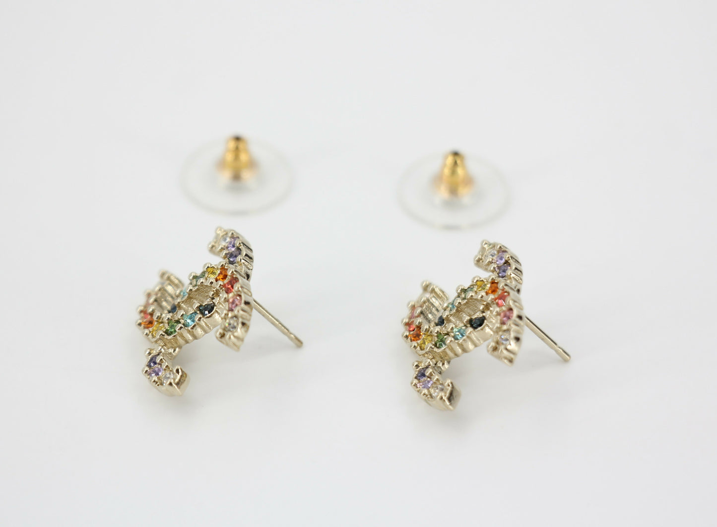 Chanel A19S Rhinestone Multicoloured CC Logo Stud Earrings