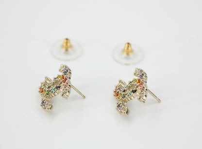 Chanel A19S Rhinestone Multicoloured CC Logo Stud Earrings