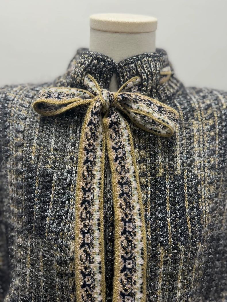 Chanel 16A Gold and Silver Blend Silk Cape Coat