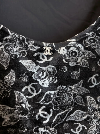 Chanel 24B Black Velvet Printed T-Shirt